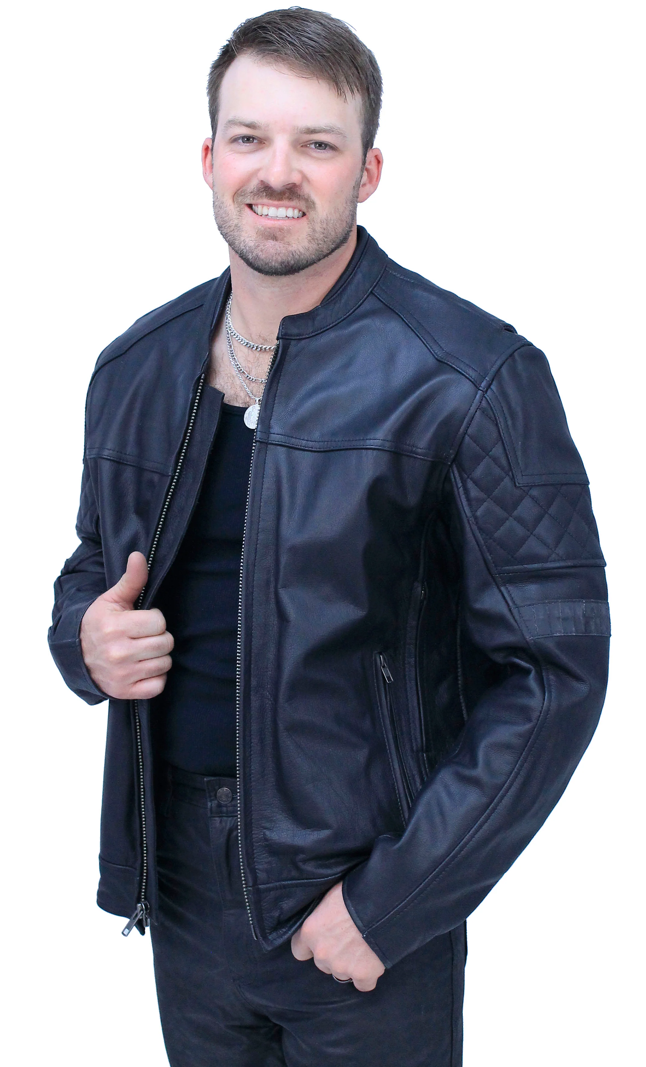 Men's Vented Concealed Pocket Ultra Premium Leather Jacket w/Quilt #M6922VZNK - Image 5