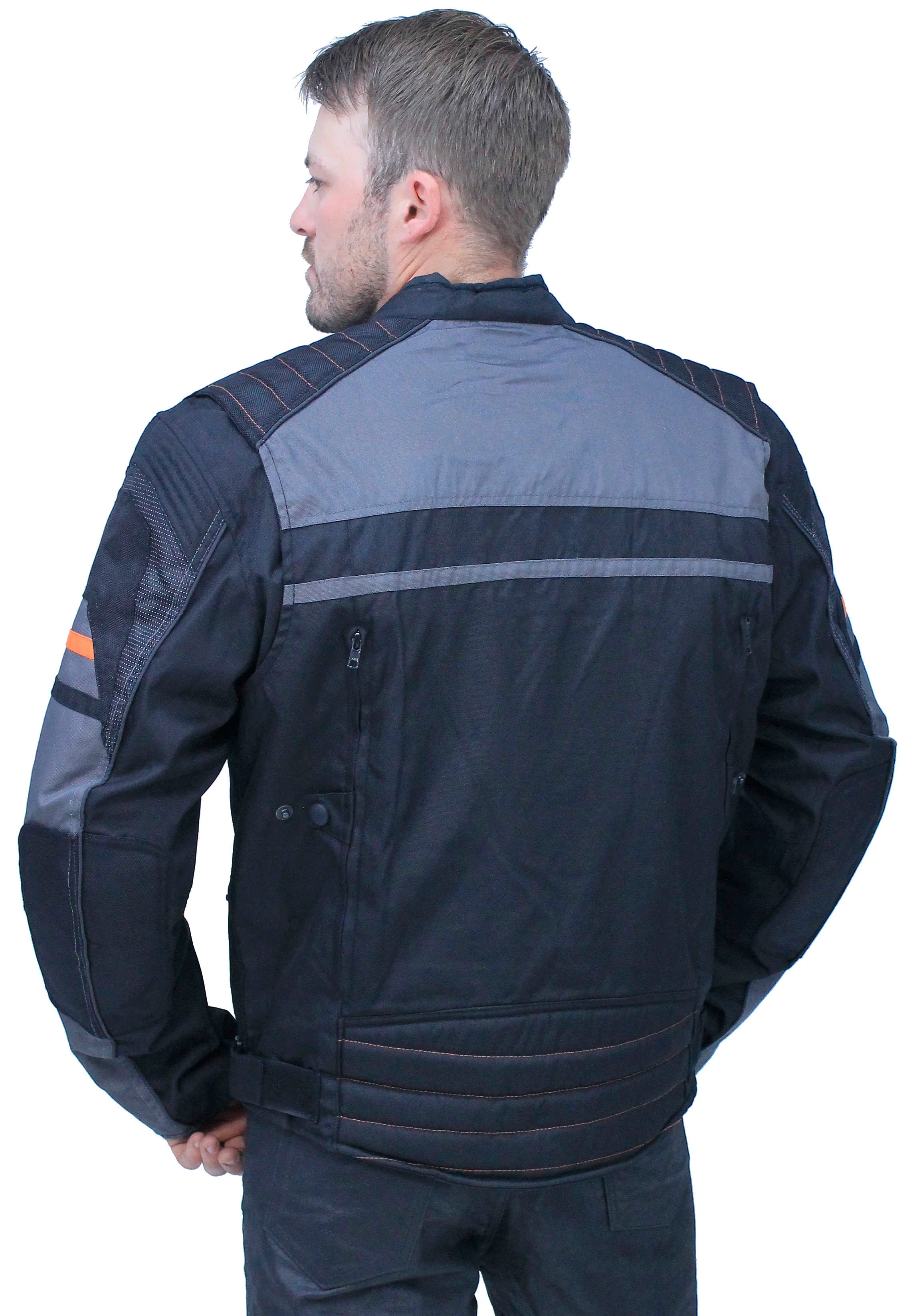 Men's Vented Gray Orange Textile Jacket with Armor #MC360316AZV - Image 2