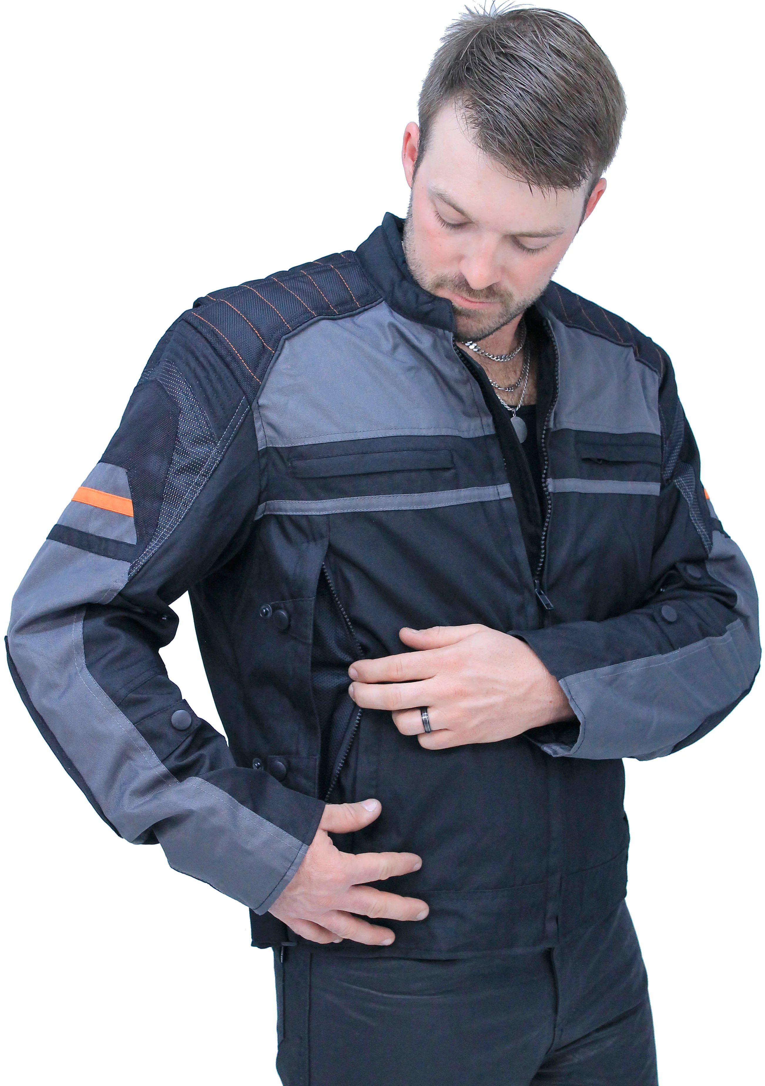 Men's Vented Gray Orange Textile Jacket with Armor #MC360316AZV - Image 3