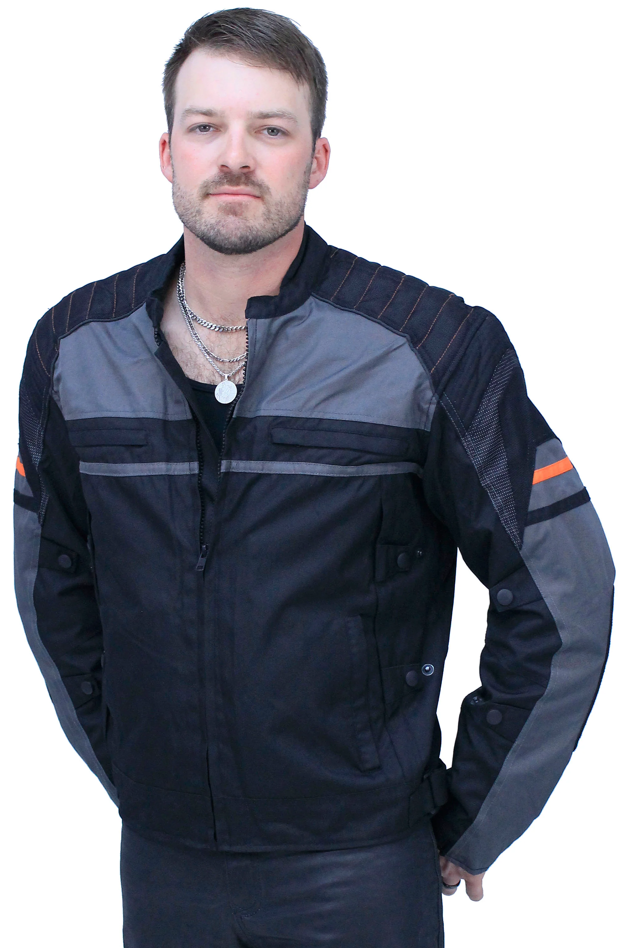 Men's Vented Gray Orange Textile Jacket with Armor #MC360316AZV - Image 4