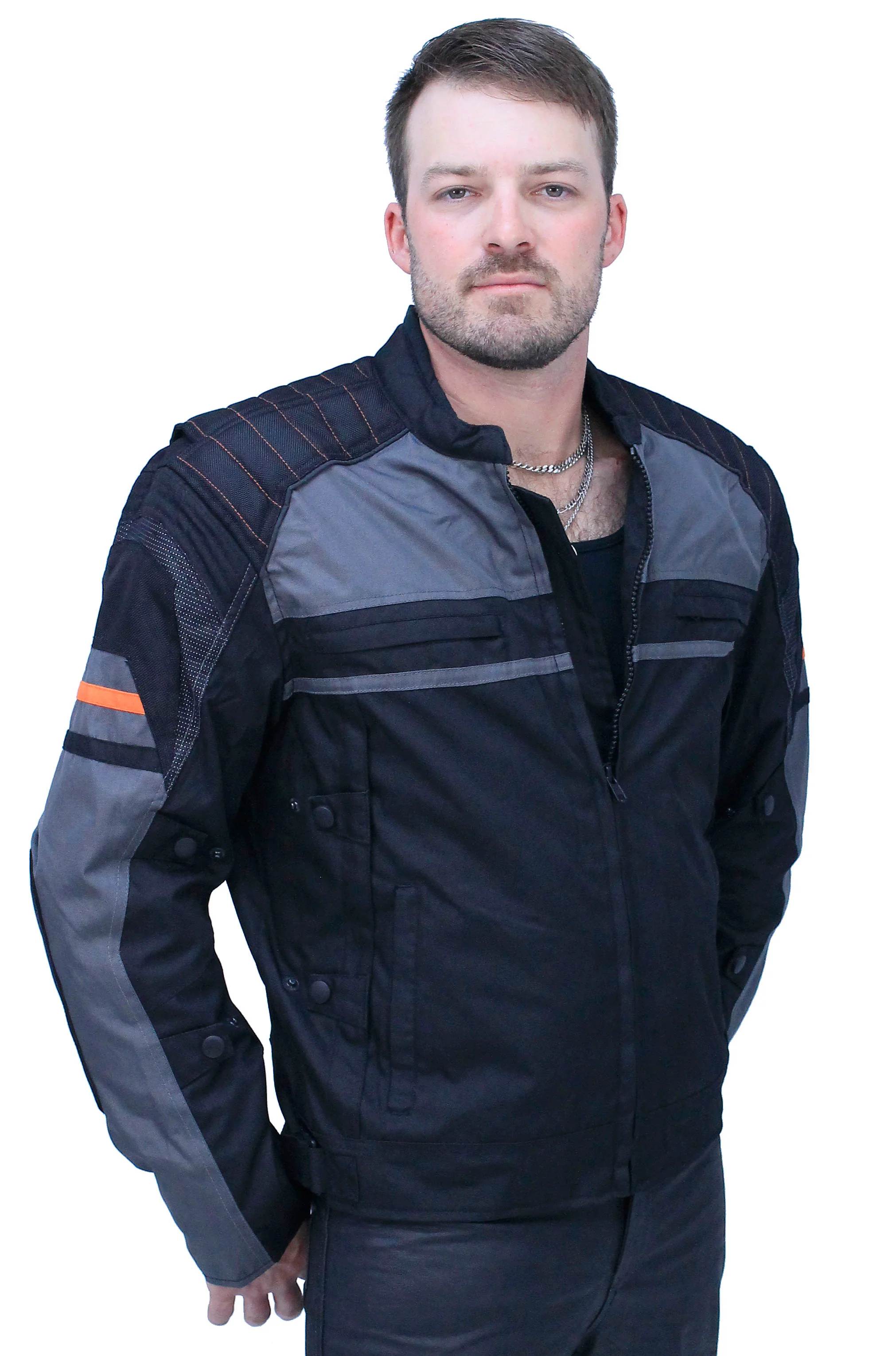 Men's Vented Gray Orange Textile Jacket with Armor #MC360316AZV - Image 5
