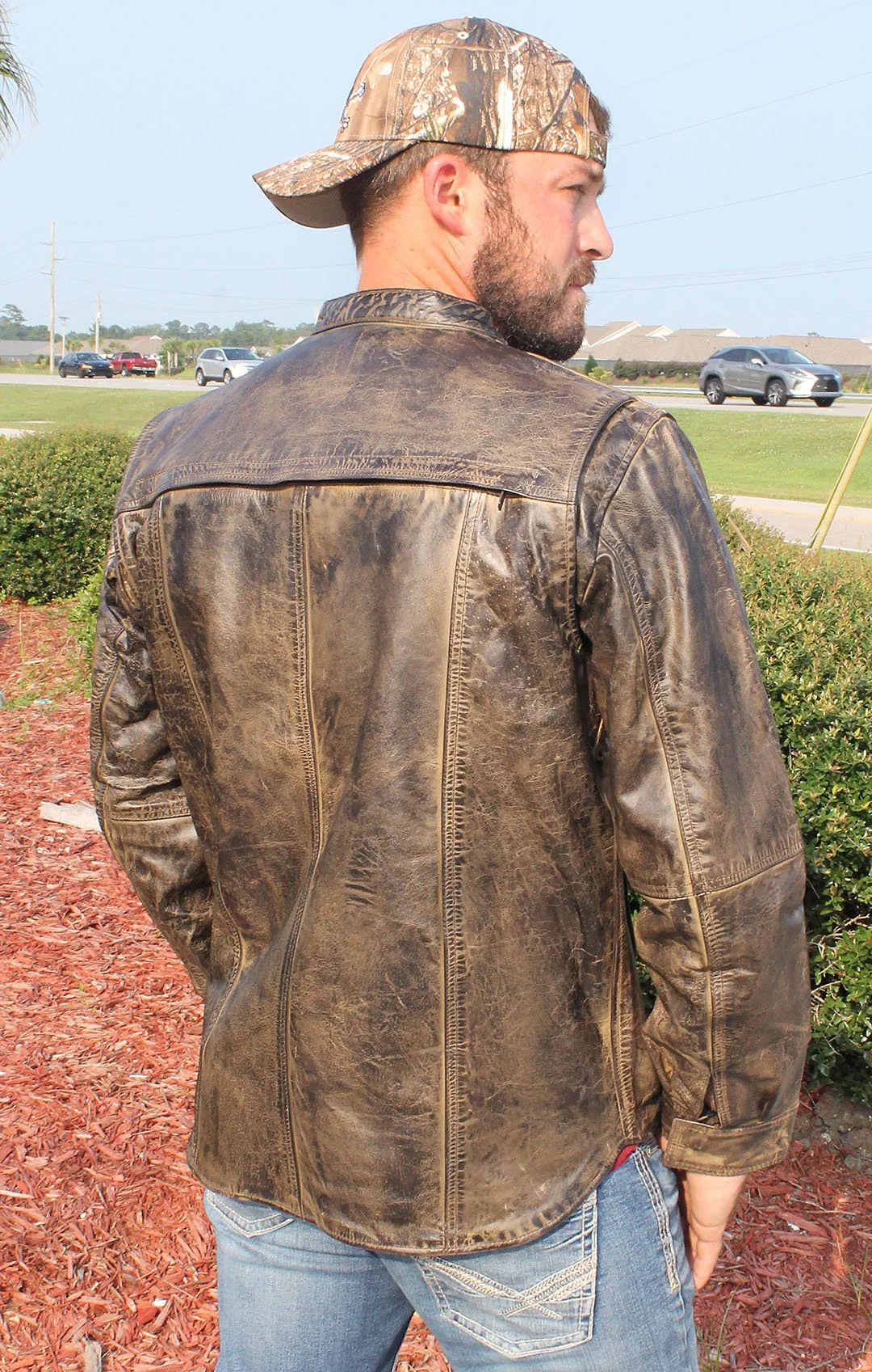Men's Vented Vintage Brown Shirt w/Easy Access Pocket #MS22083VGY - Image 2