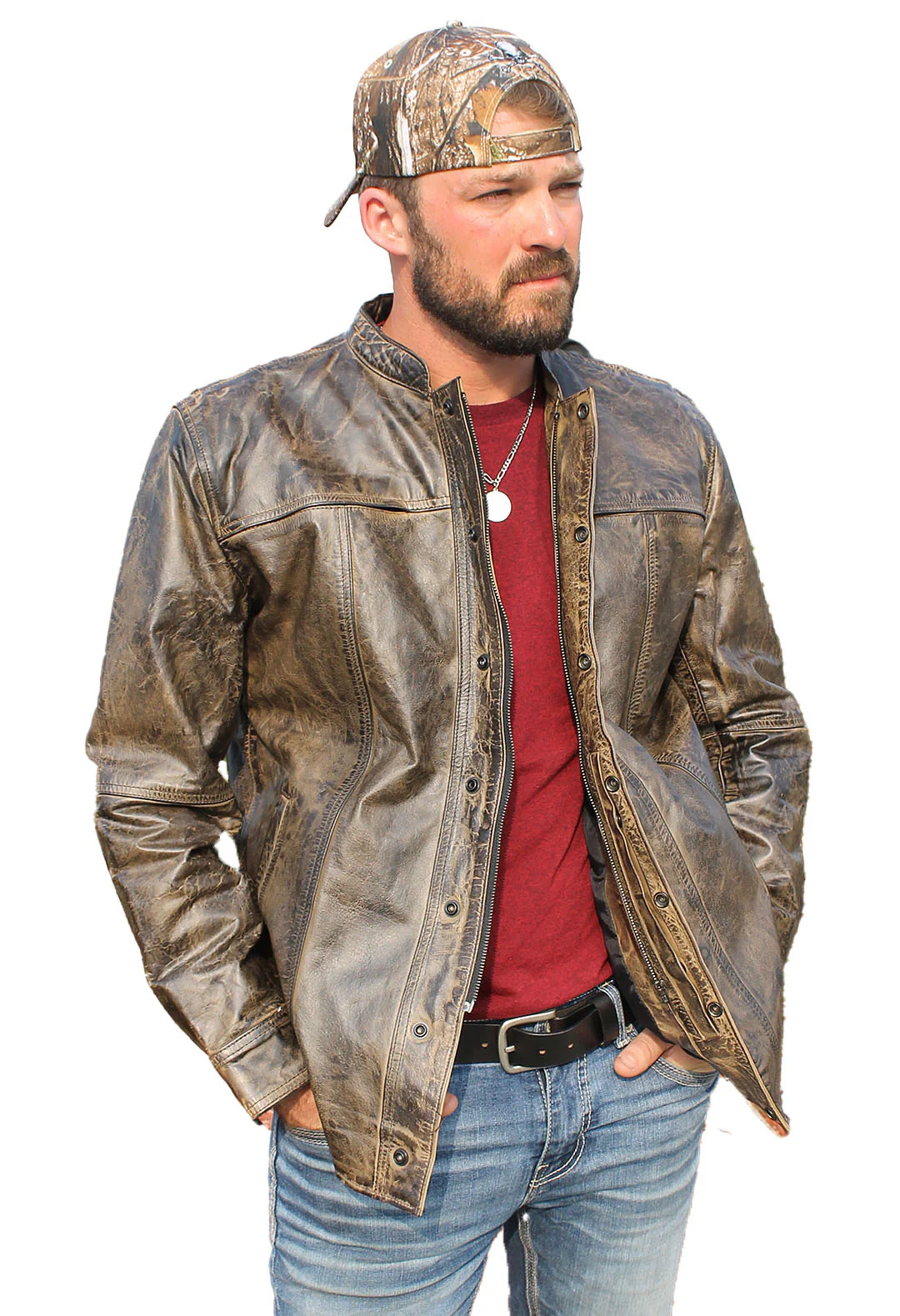 Men's Vented Vintage Brown Shirt w/Easy Access Pocket #MS22083VGY - Image 3