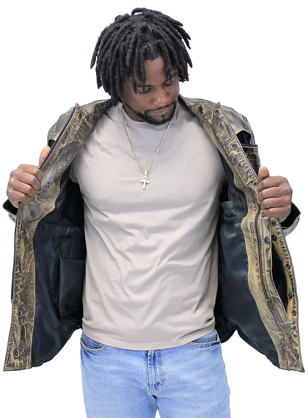 Men's Vented Vintage Brown Shirt w/Easy Access Pocket #MS22083VGY - Image 5