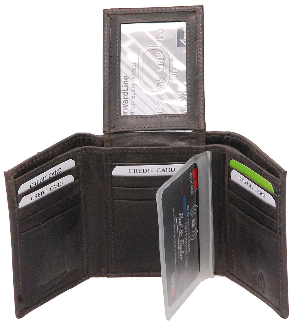 Men's Vintage Black Flip Up 17 Pocket Trifold RFID Wallet #WM13150KID - Image 2
