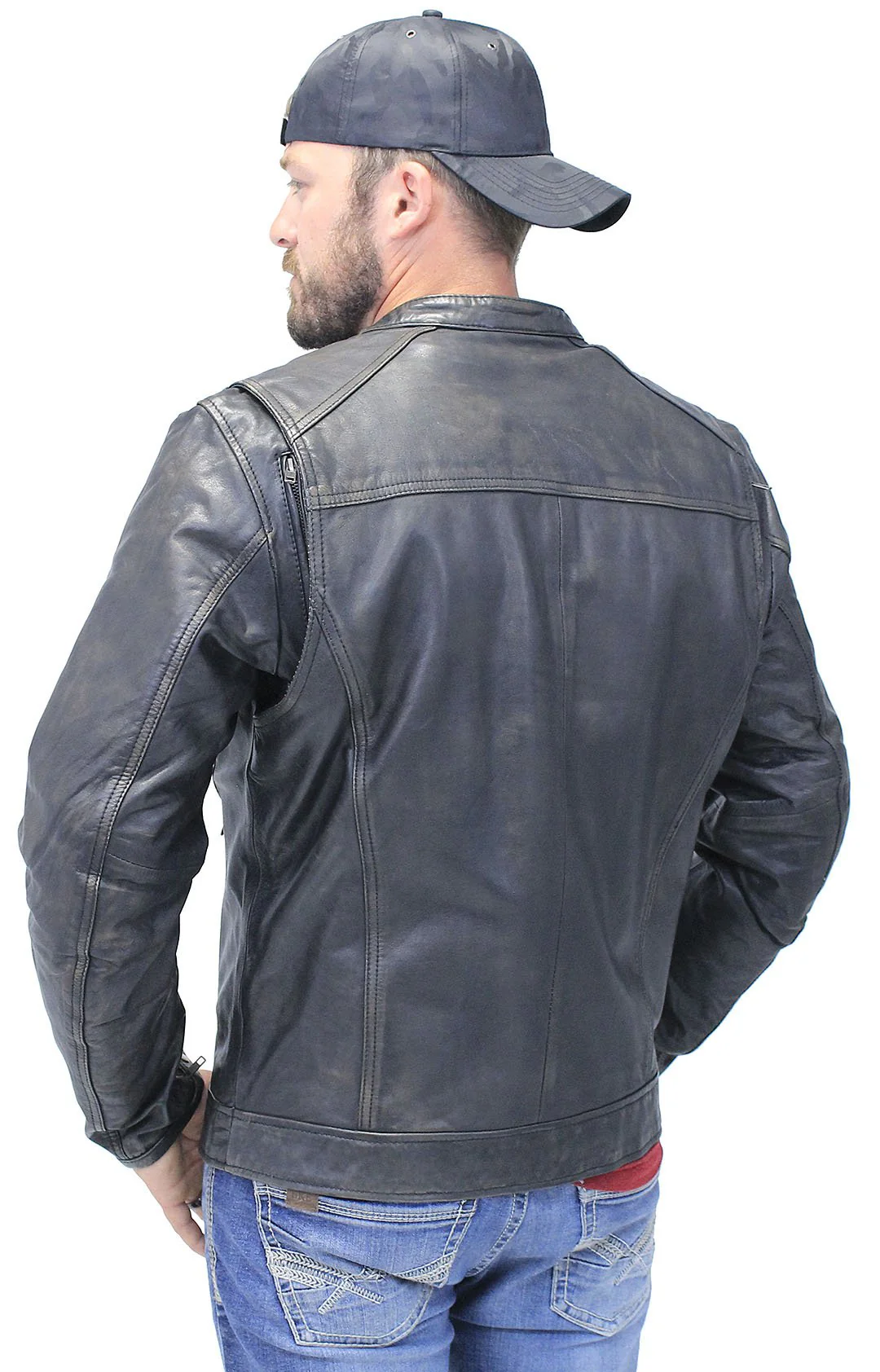 Men's Vintage Black Scooter Jacket w/Concealed Pockets #MA2530ZVV - Image 2