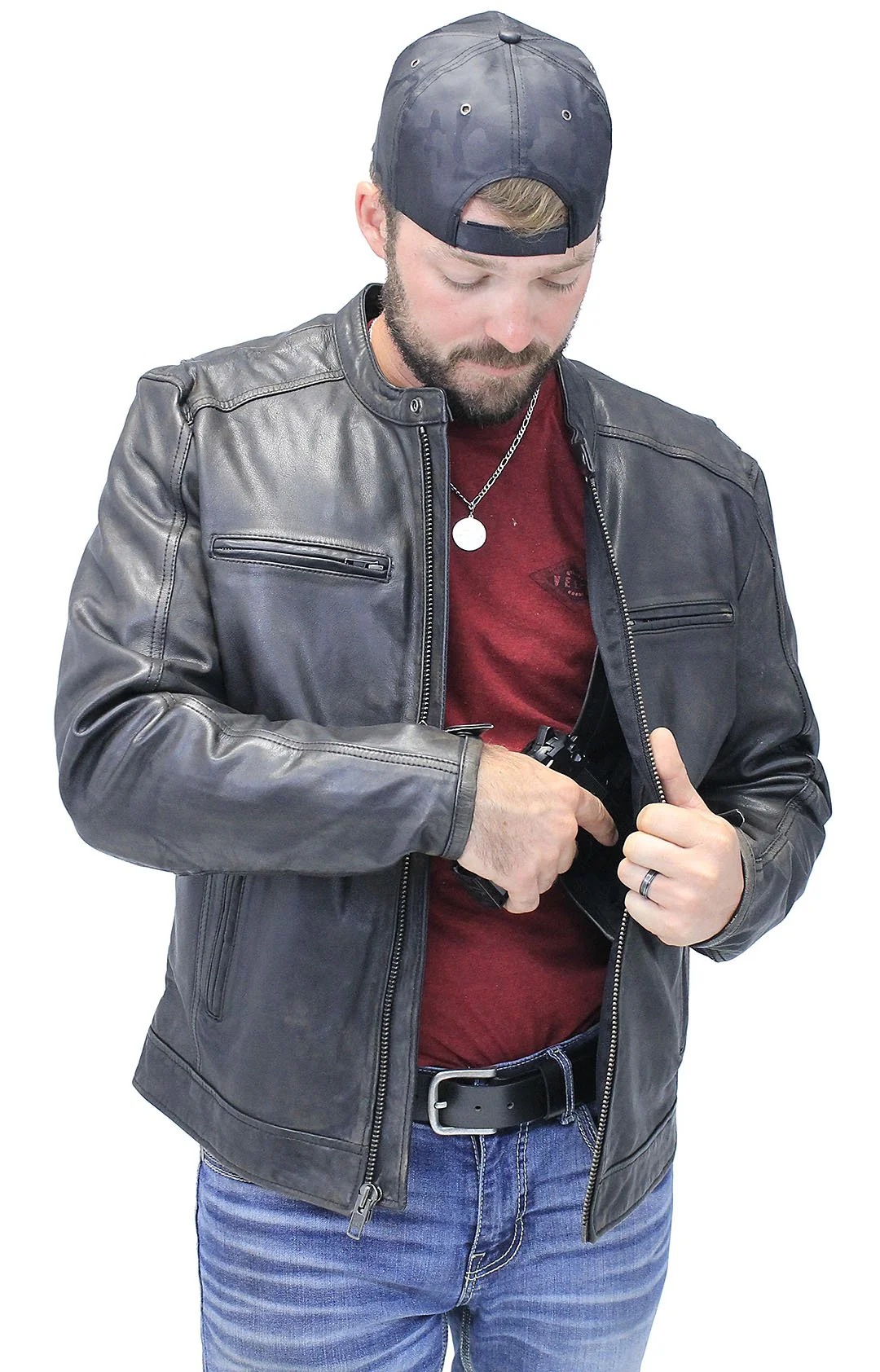 Men's Vintage Black Scooter Jacket w/Concealed Pockets #MA2530ZVV - Image 5
