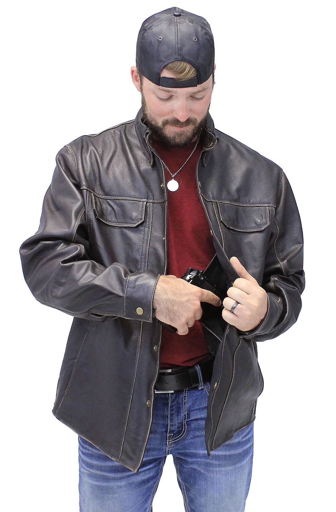 Men's Vintage Brown Leather Shirt w/Concealed Pockets #MSA8672GDN - Image 4