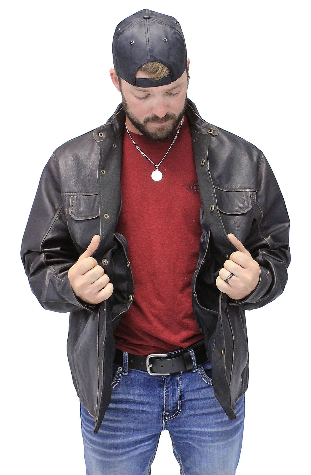Men's Vintage Brown Leather Shirt w/Concealed Pockets #MSA8672GDN - Image 5