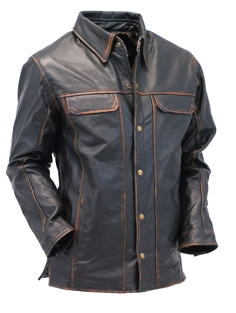 Men's Vintage Brown Leather Shirt w/Concealed Pockets #MSA8672GDN - Image 6