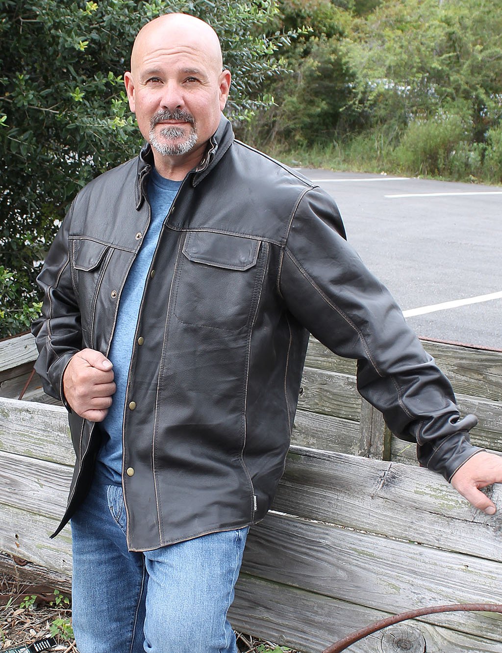 Men's Vintage Brown Leather Shirt w/Concealed Pockets #MSA8672GDN - Image 7
