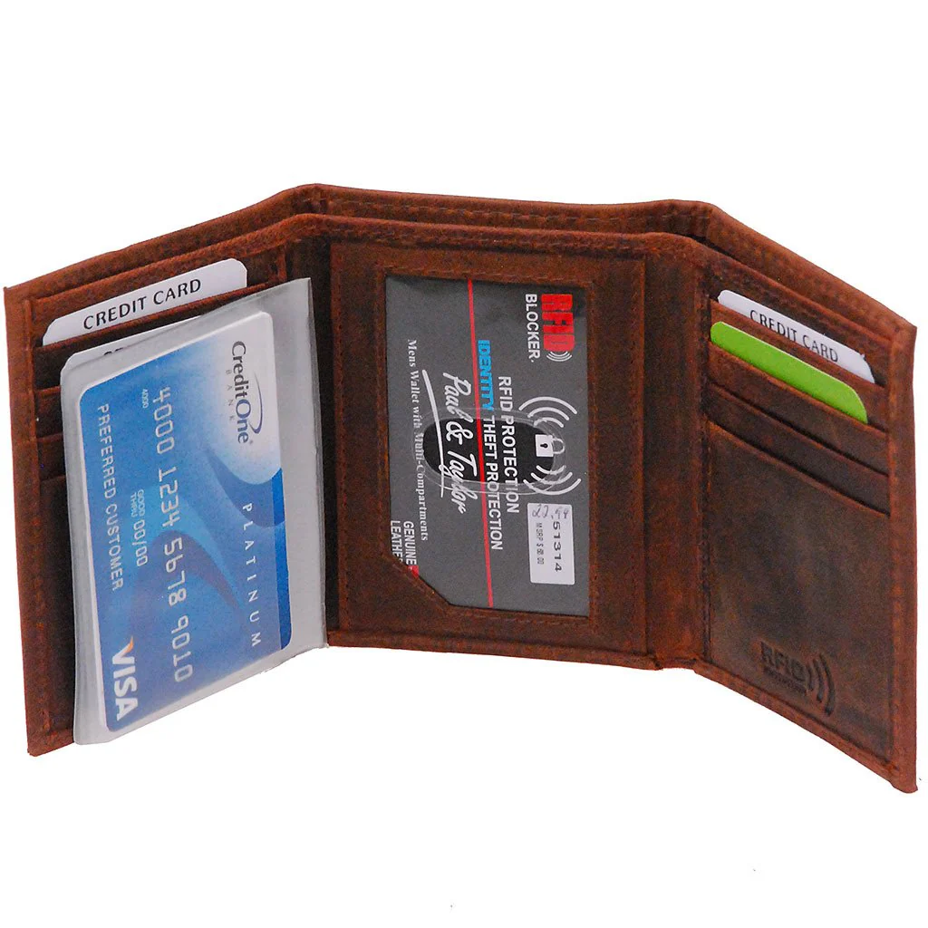 Men's Vintage Brown Classic Trifold Wallet #WM13141NID - Image 2