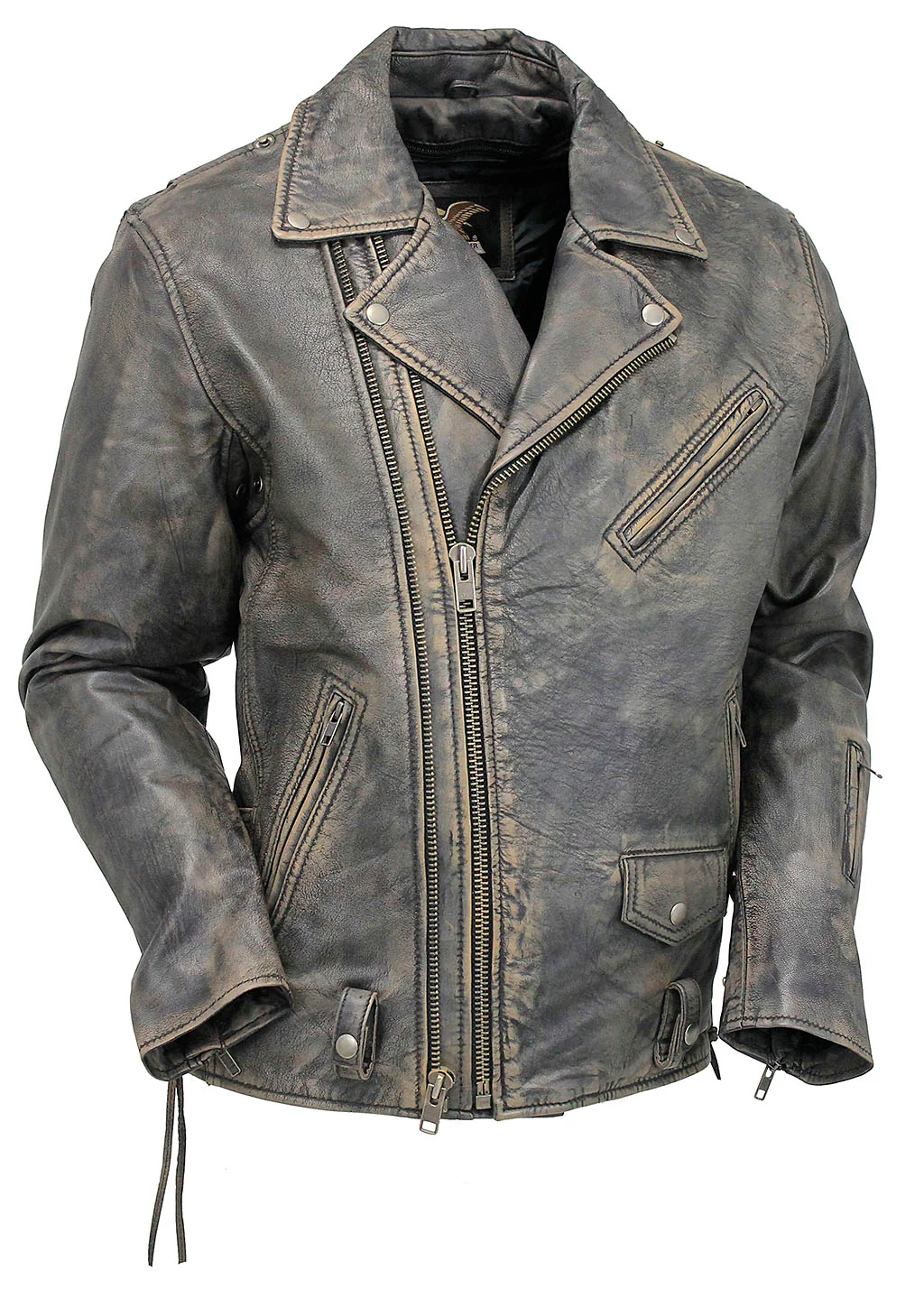 Men's Vintage Brown Double Zip MC Leather Jacket #MA24803GN - Image 2