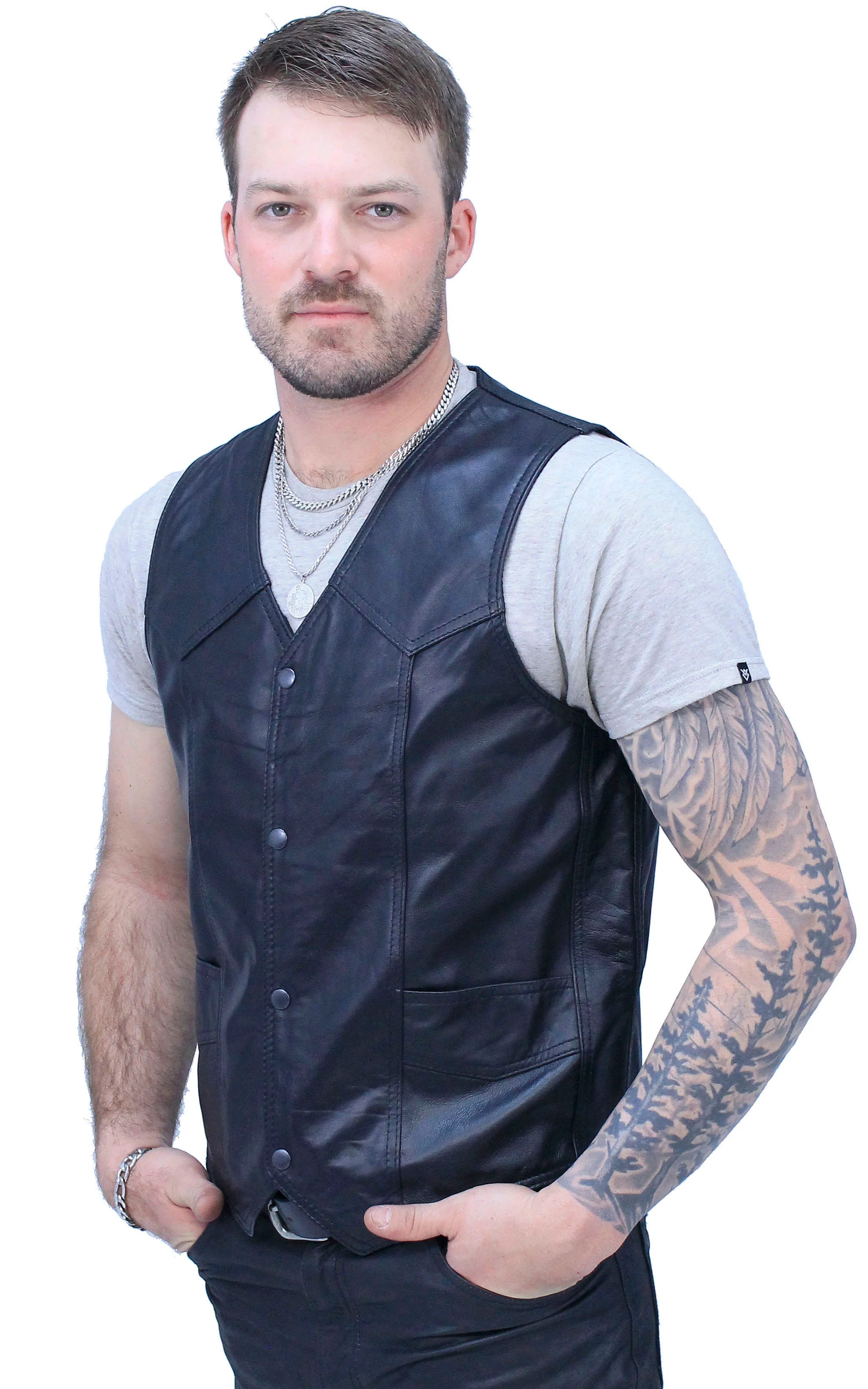 Men's Western Ultra Soft Lambskin Leather Vest #VML01 - Image 2