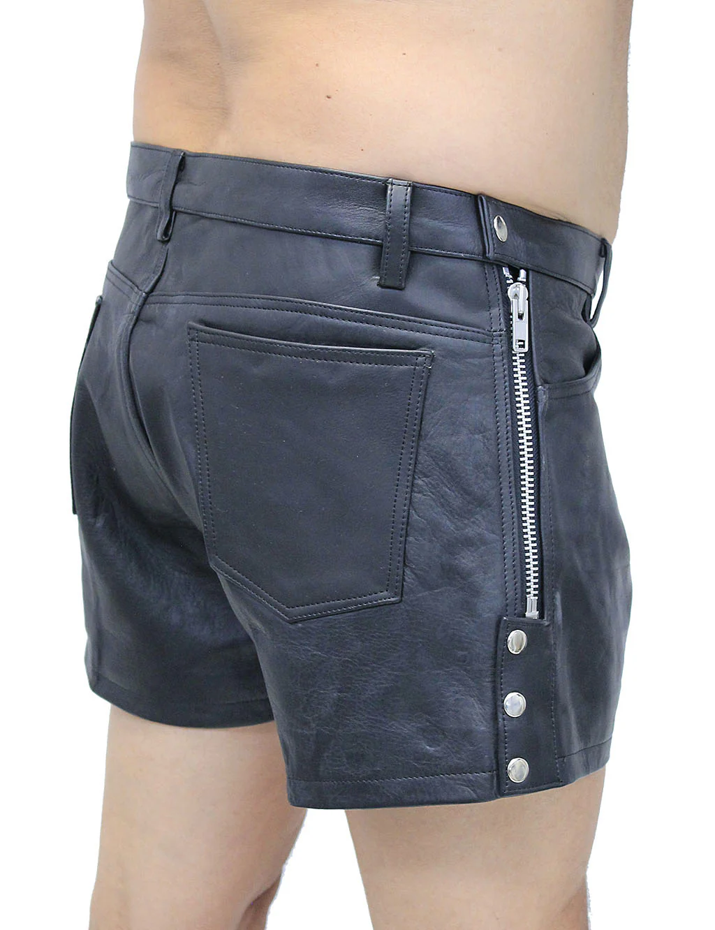 Men's Zip Away Leather Shorts #SHM1075ZZK - Image 2