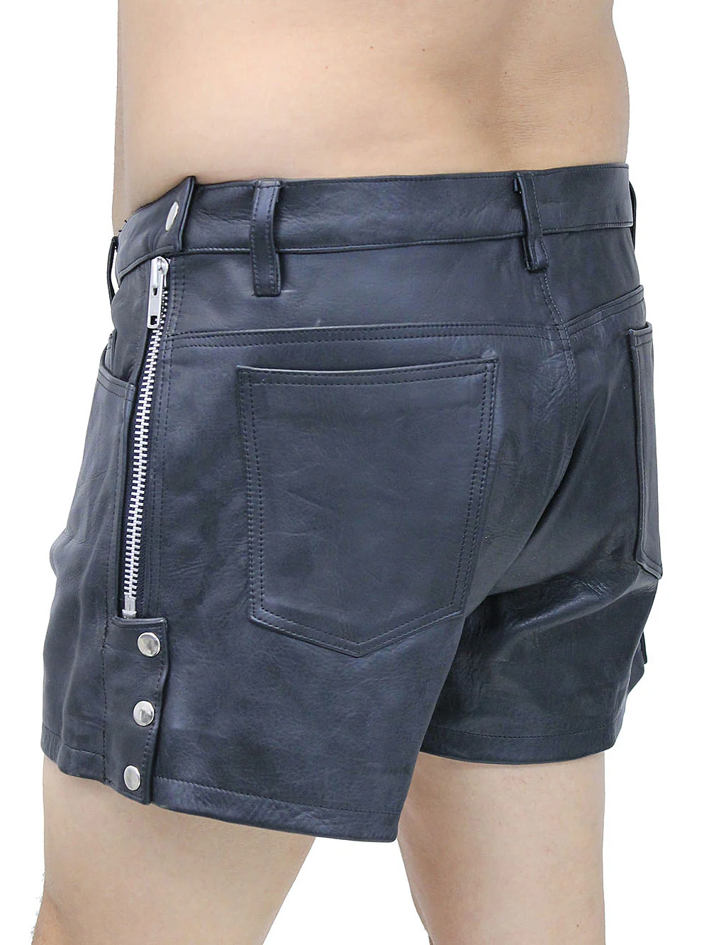 Men's Zip Away Leather Shorts #SHM1075ZZK - Image 3