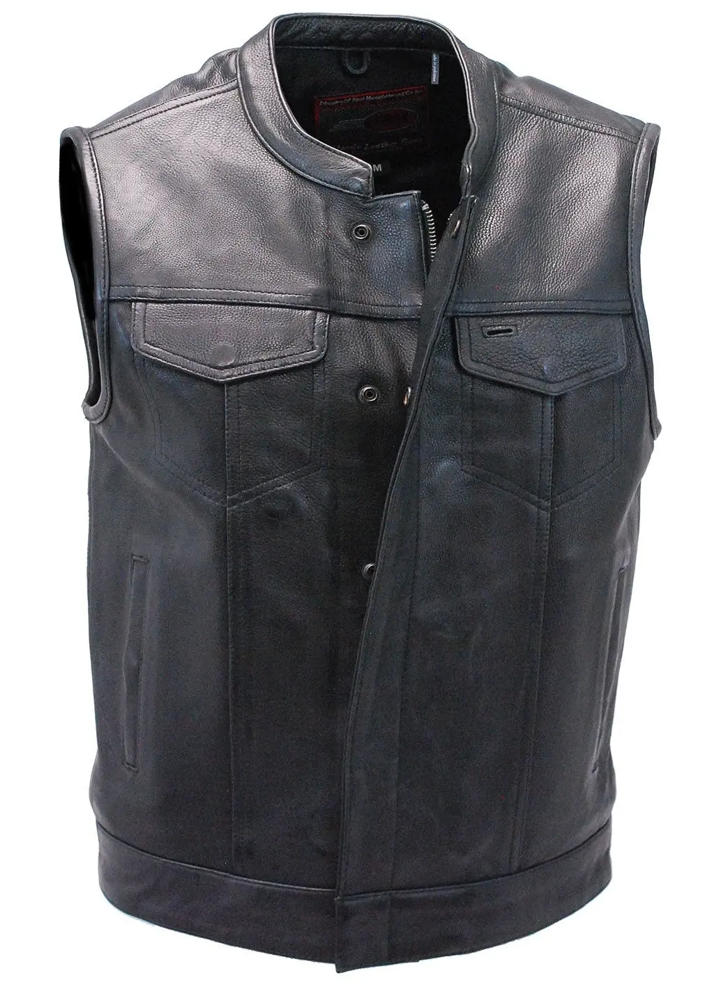 Soft Ultra Premium Leather Snap & Zip Club Vest w/1 Piece Back #VM689NOC - Image 3