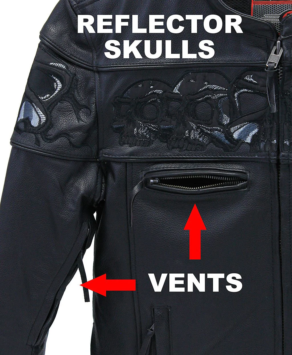 Ultra Premium Leather Reflective Skull Jacket w/Concealed Pocket #M15000GZSK - Image 7
