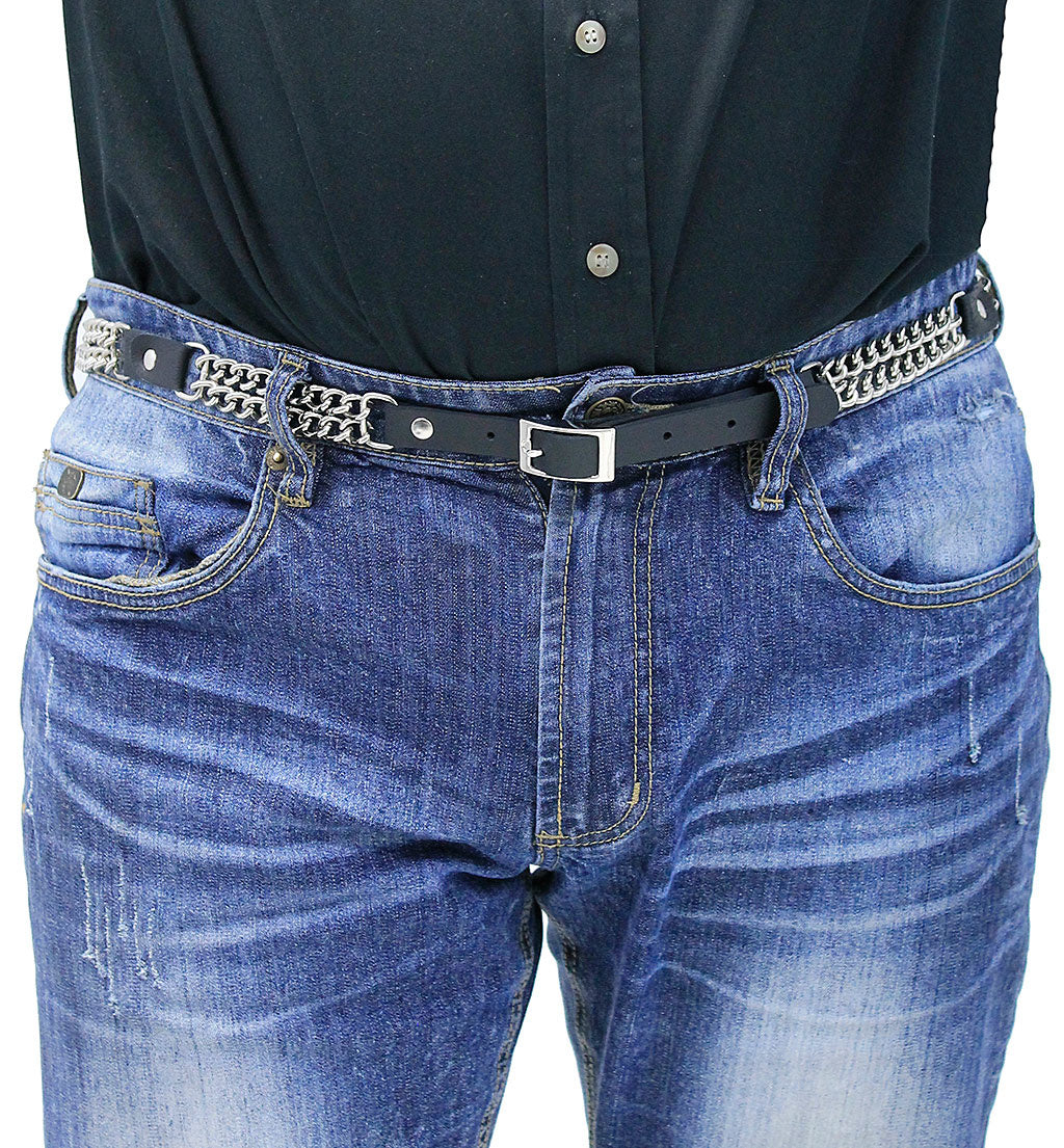 Narrow Curb Chain and Leather Belt #BT075VCK - Image 2