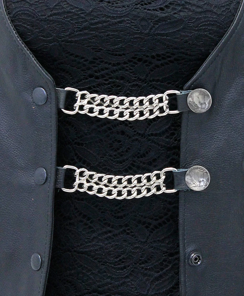 Buffalo Nickel Vest Chains with Leather #VC101N - Image 3