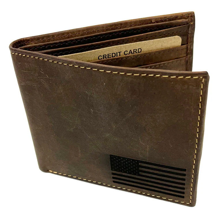 Oil Tanned Brown Slim Bifold Wallet with Flag #WM13011NFLAG - Image 2