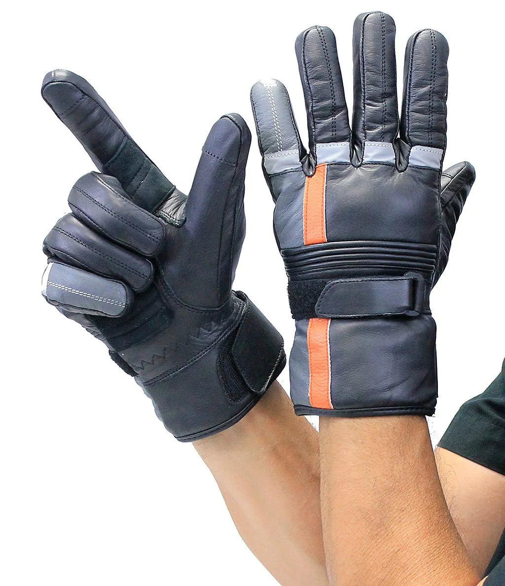 Orange Stripe Reflector Leather Gloves #G8413ROK - Image 2
