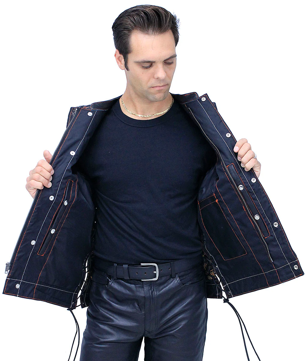 Orange/White Stitched Leather Side Lace Club Vest w/Easy Access Pocket #VM6400GLOW - Image 4
