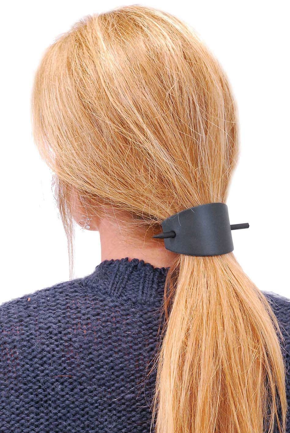 Oversized Large Black Leather Stick Barrette #AH14090K - Image 2