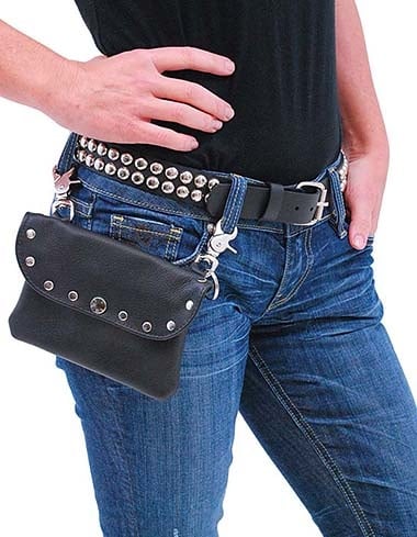Wide Black Leather Clip-On Hip Clip Bag w/Studs #PKK13046RK - Image 2