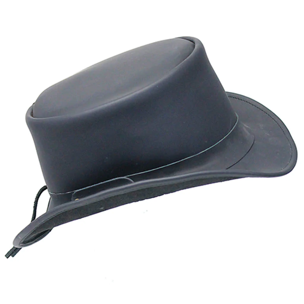 Plain Black Leather Biker Tophat #H92360K - Image 3