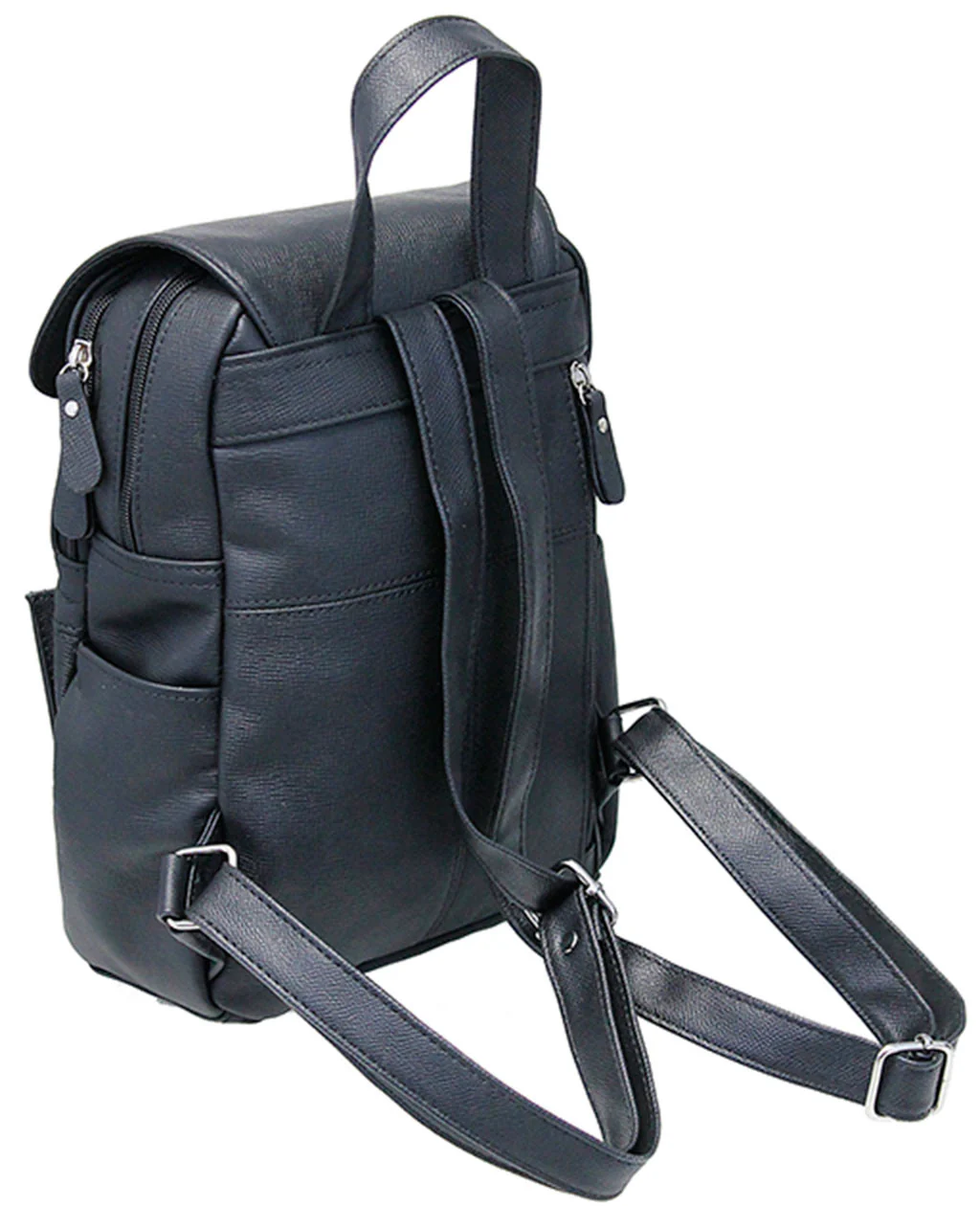 Practical Size Black Leather Backpack Purse #BP0030K - Image 2