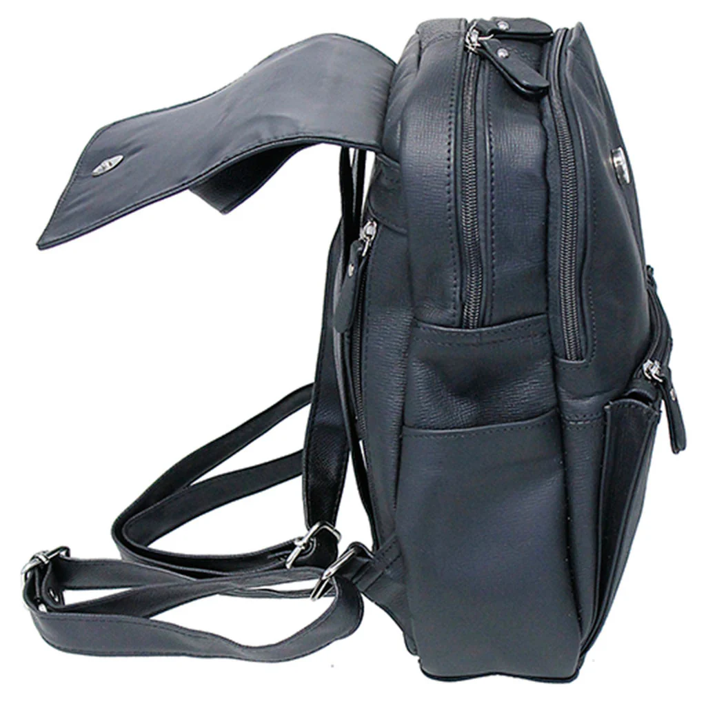 Practical Size Black Leather Backpack Purse #BP0030K - Image 4