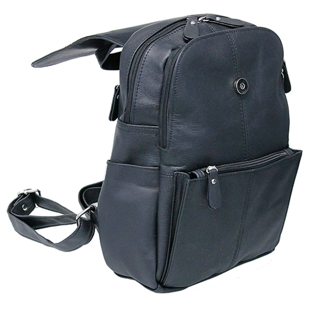 Practical Size Black Leather Backpack Purse #BP0030K - Image 5