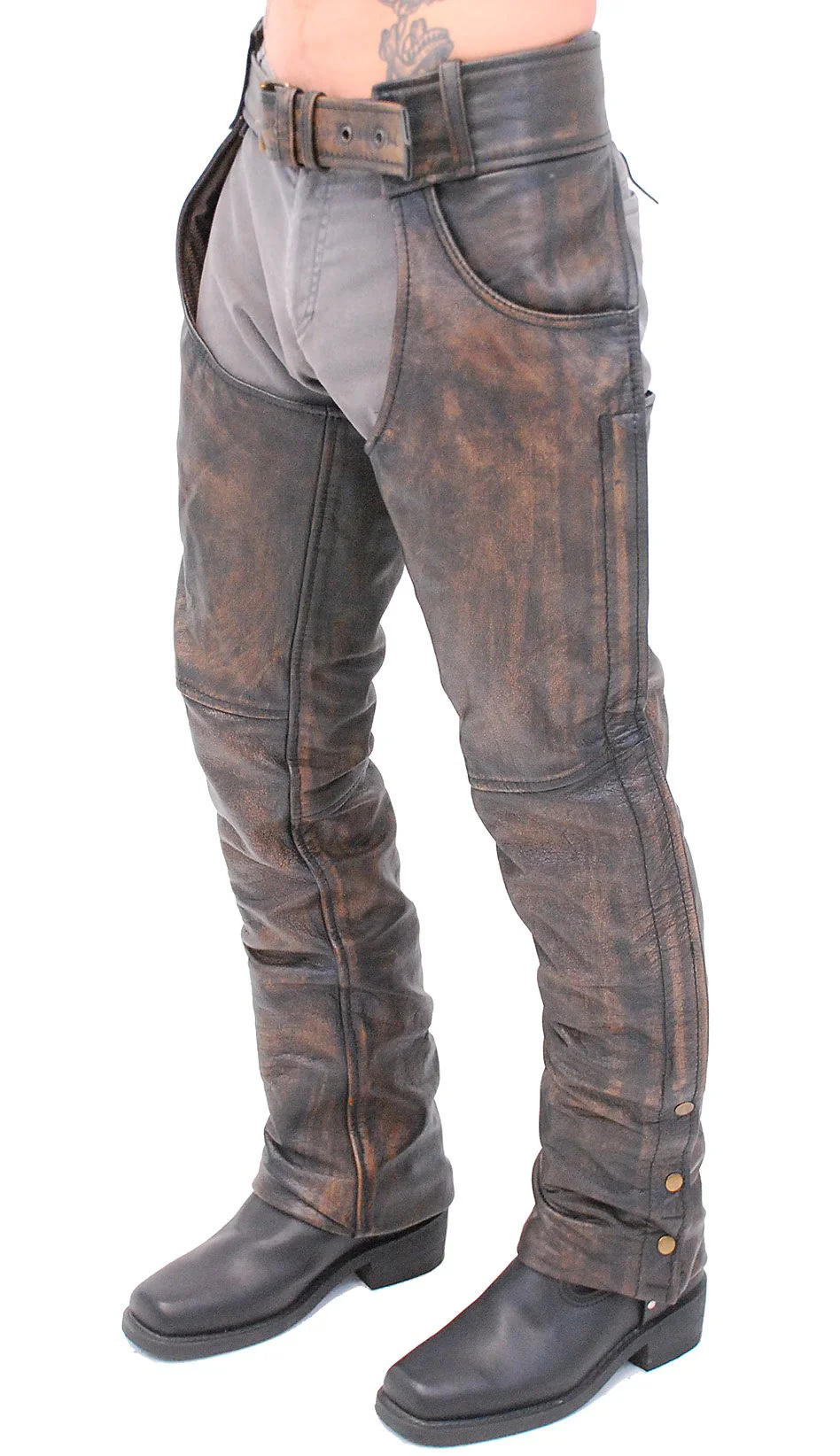 Premium Heavy Brown Vintage Deep Pocket Chaps #CA7202PN ()