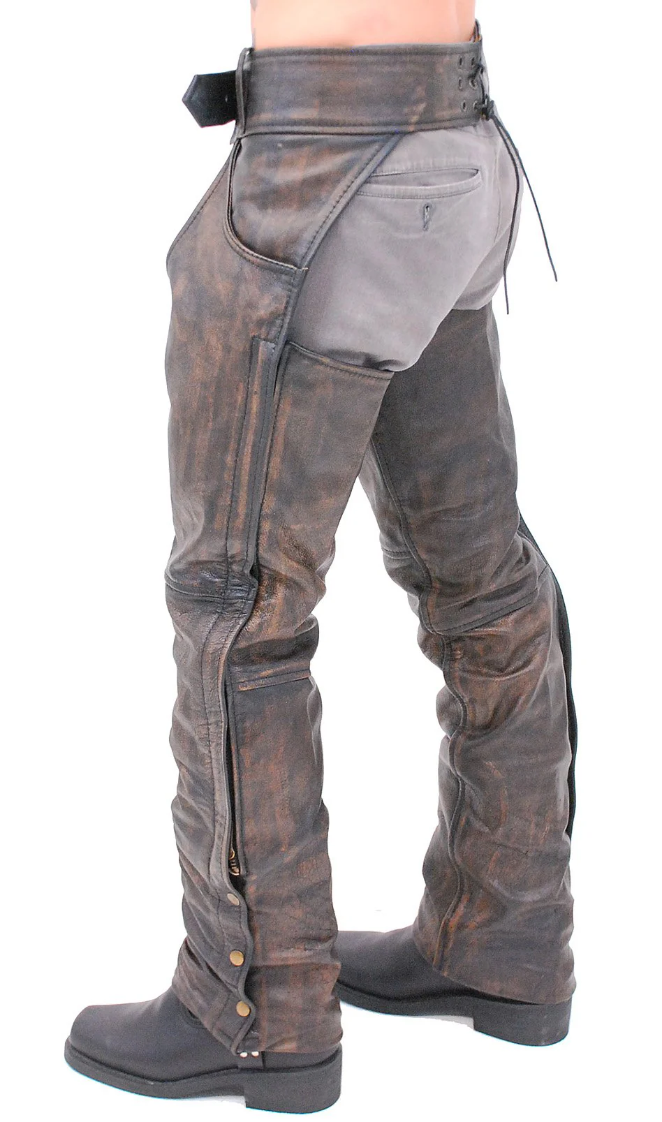 Premium Heavy Brown Vintage Deep Pocket Chaps #CA7202PN () - Image 2