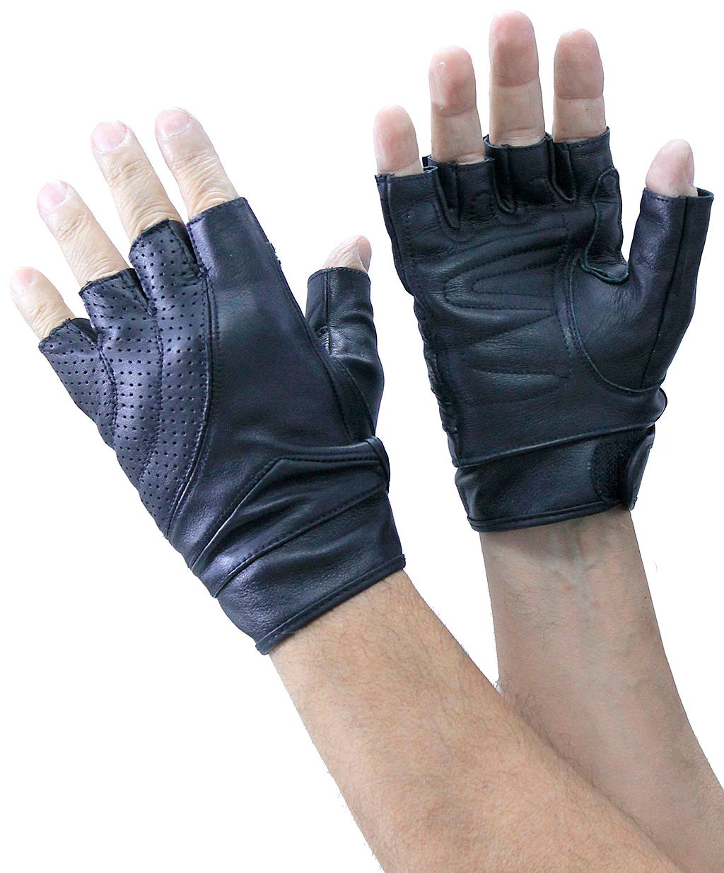 Premium Leather Gel Pad Perforated Fingerless Gloves #GL81010K