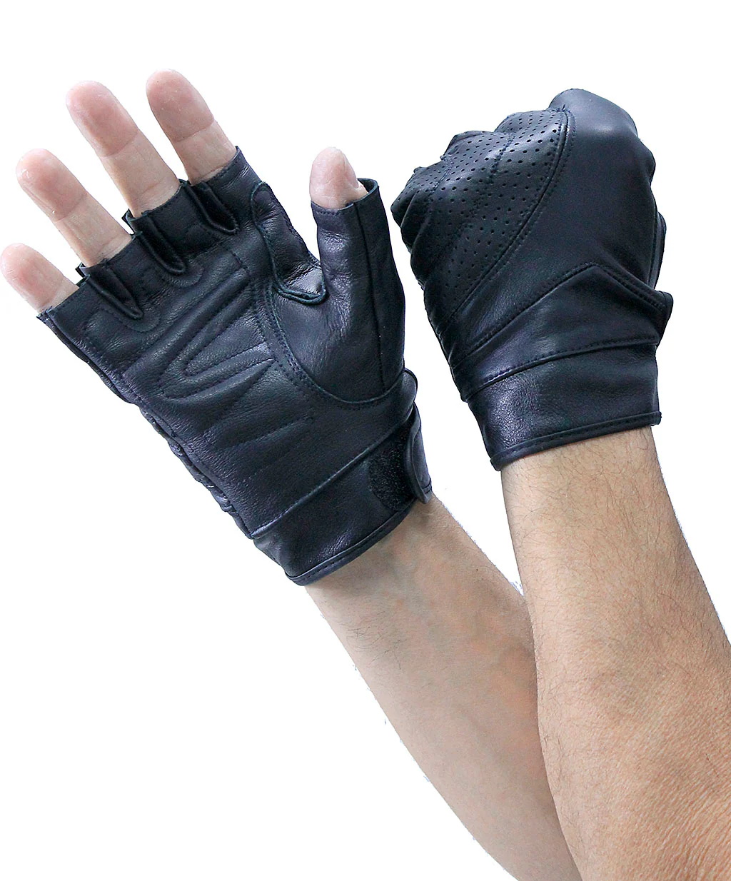 Premium Leather Gel Pad Perforated Fingerless Gloves #GL81010K - Image 2