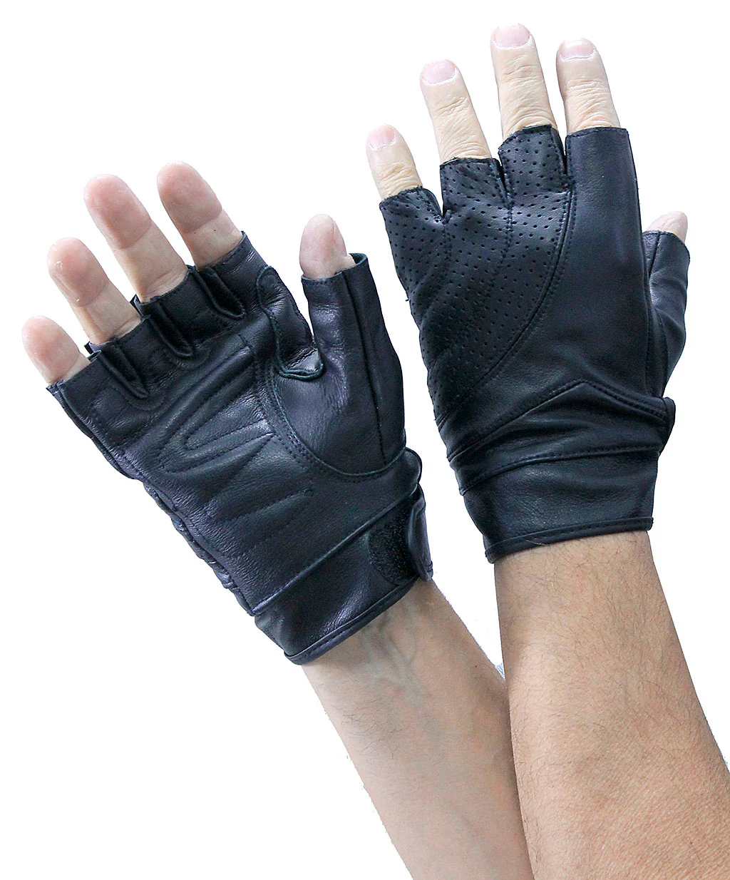Premium Leather Gel Pad Perforated Fingerless Gloves #GL81010K - Image 3