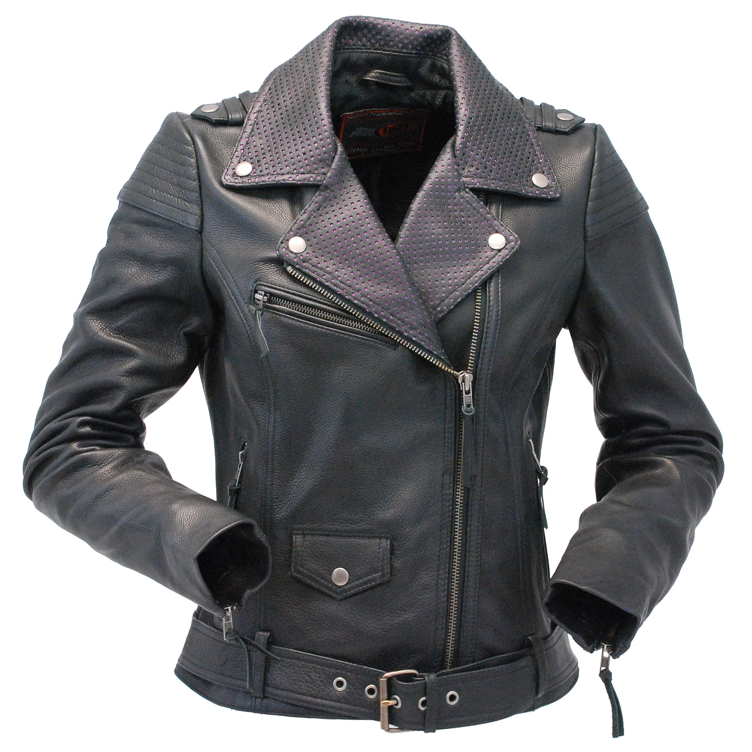 Ultra Premium Women's MC Jacket with Purple Accent Collar #L184VPUR