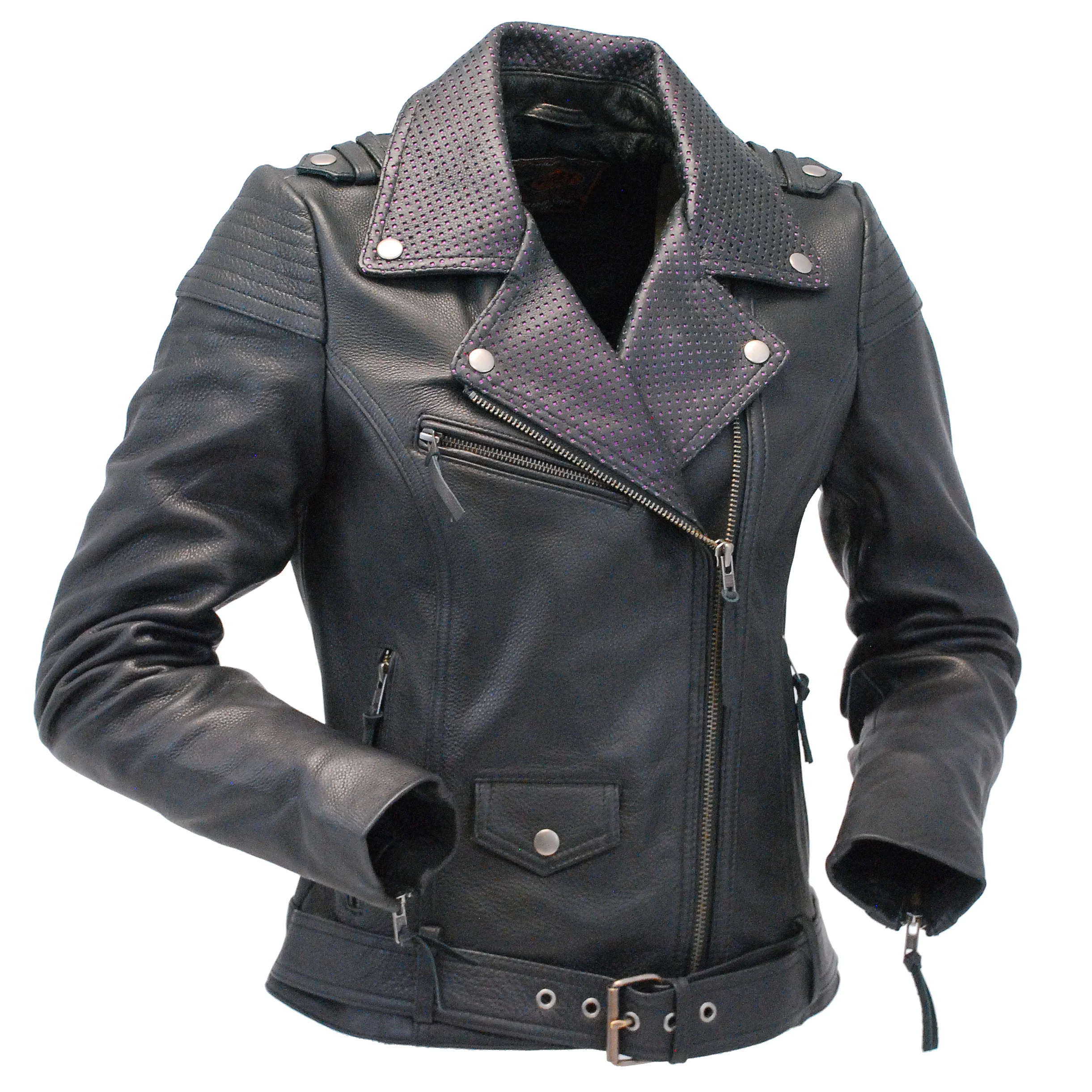 Ultra Premium Women's MC Jacket with Purple Accent Collar #L184VPUR - Image 3