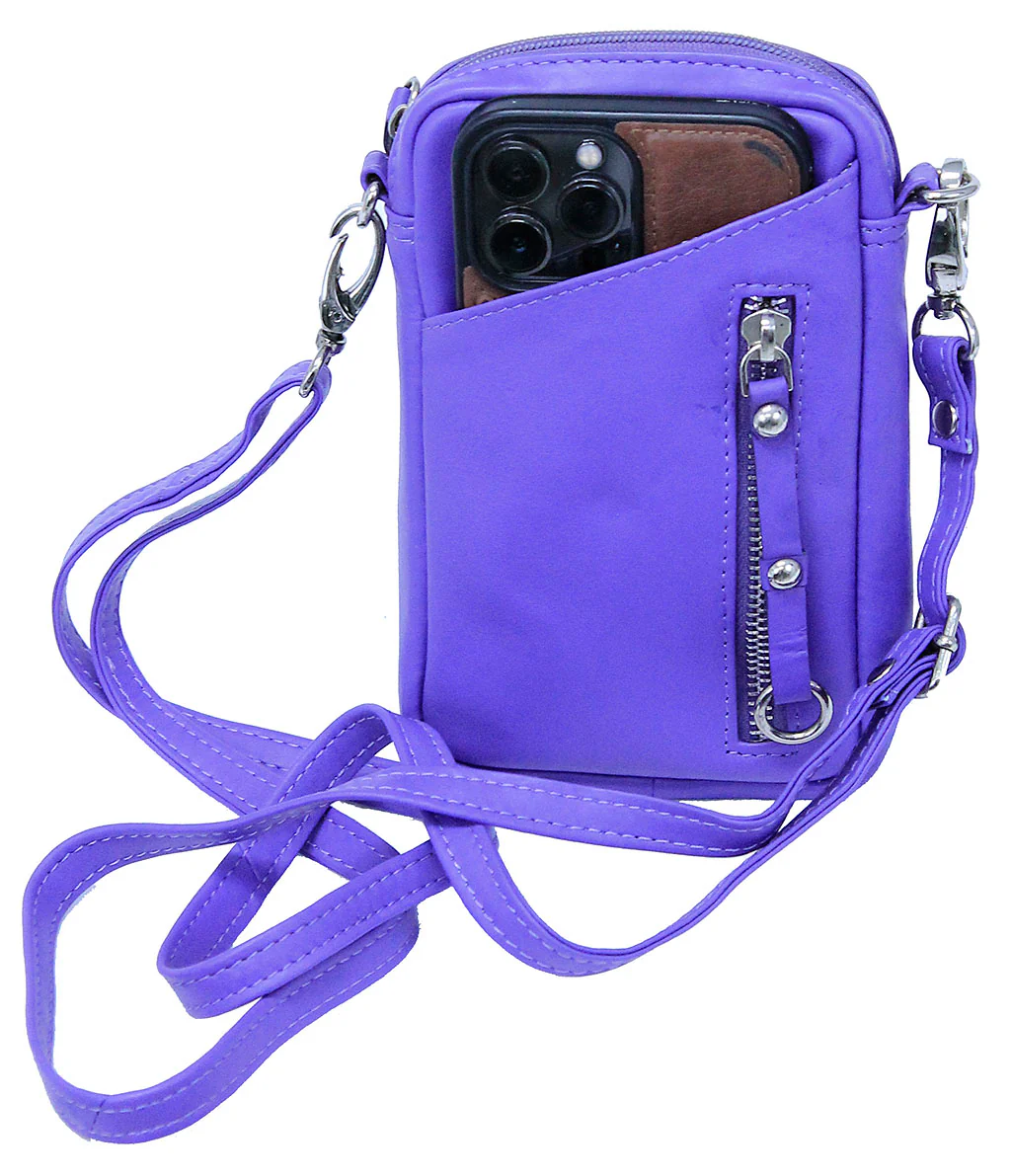 Purple Leather 4 x 7 Cross Body Cell Phone Pouch #ACP274PU