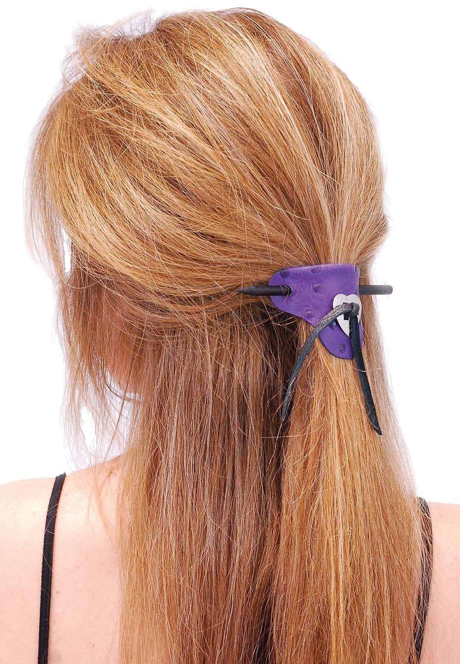 Purple Leather Stick Barrette w/Heart Concho #AH14012PUR () - Image 2