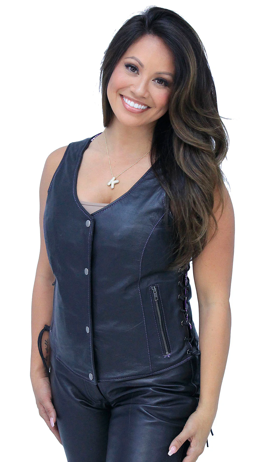 Purple Stitch Women's Double Concealed Pocket Side Lace Vest #VL6890GLP () - Image 4