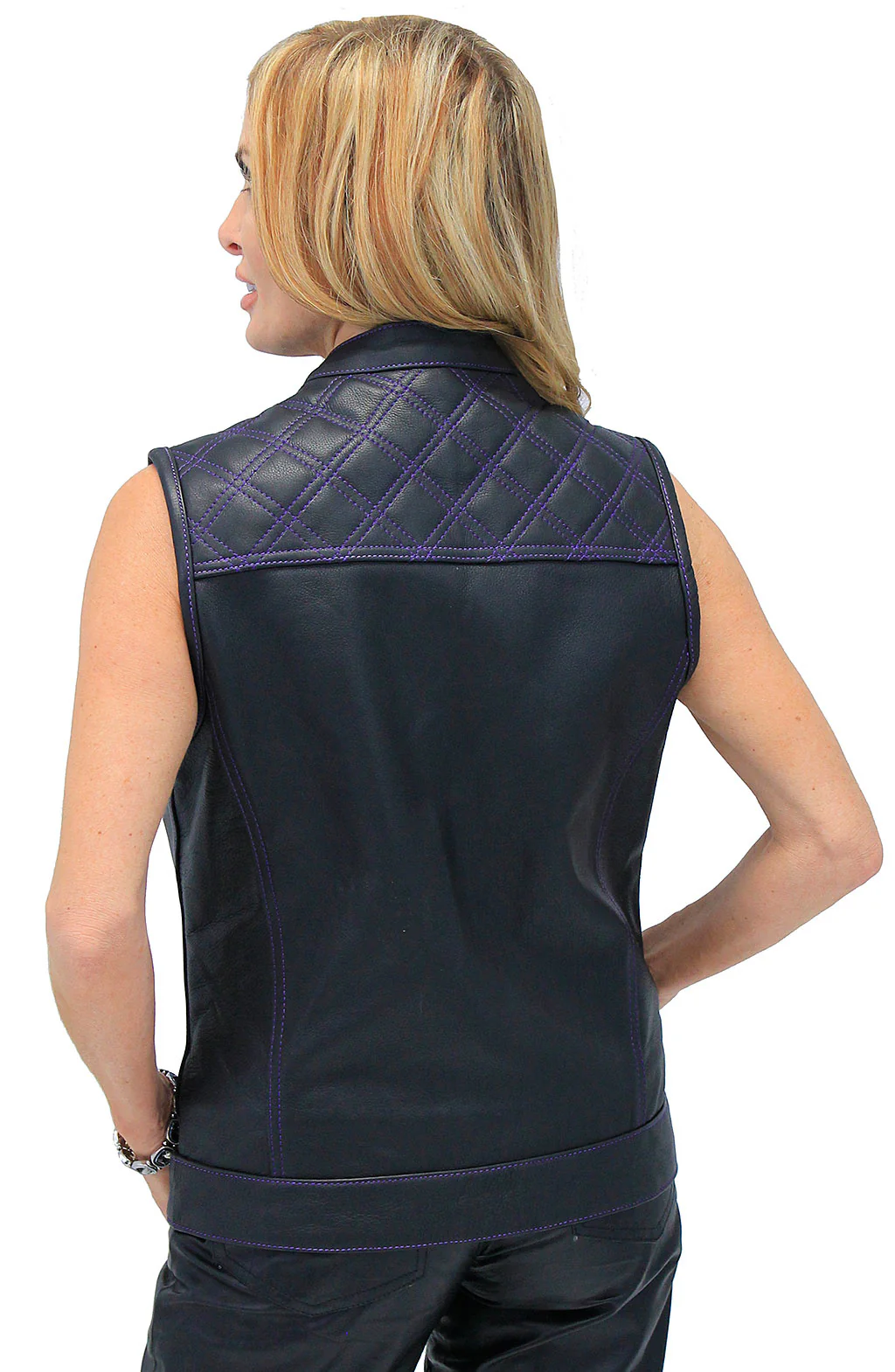 Purple Stitched Leather Club Vest w/Easy Access Concealed Pocket #VL689617QP () - Image 2