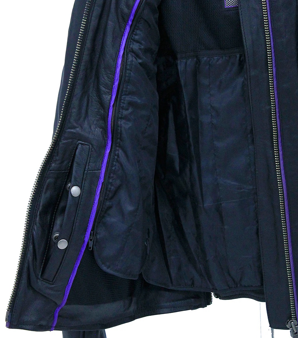 Purple Winged Heart Leather Vented Motorcycle Jacket #L695417VGPU - Image 3