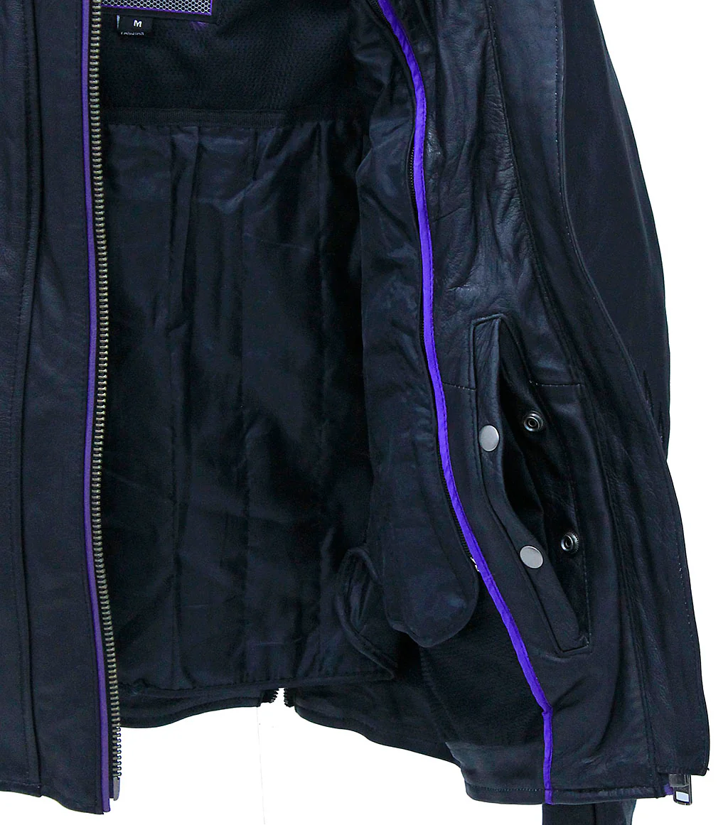 Purple Winged Heart Leather Vented Motorcycle Jacket #L695417VGPU - Image 4