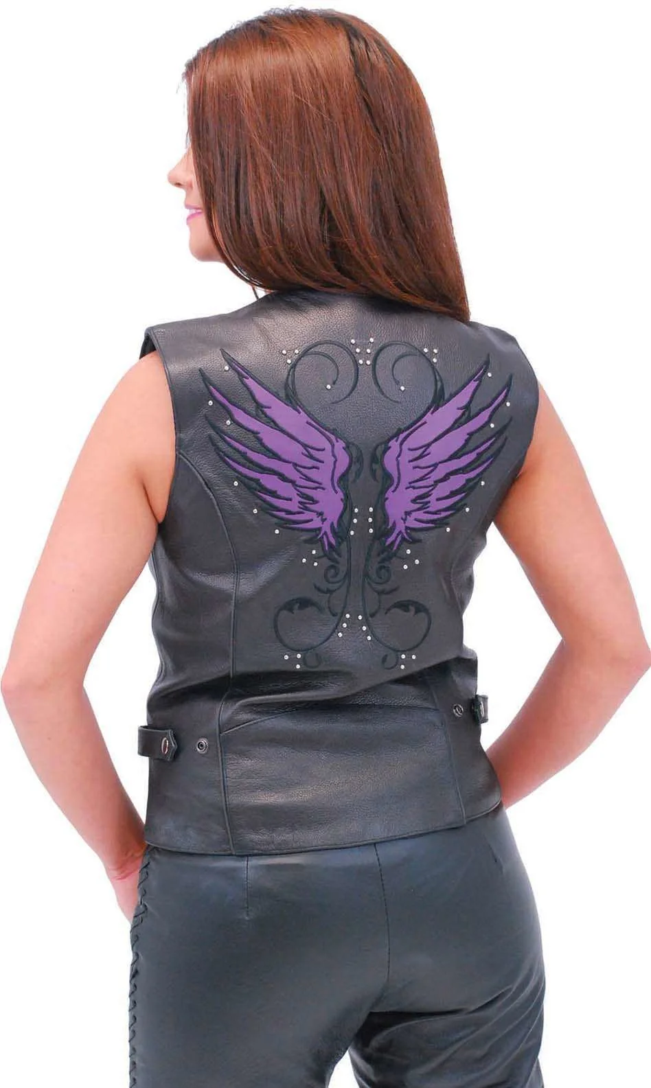 Purple Wings Leather Vest w/Studs for Women #VL9308PURP () - Image 2