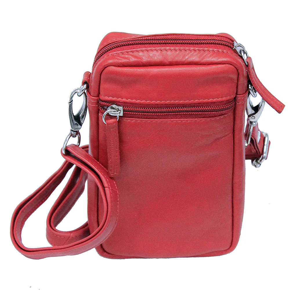 Red Leather 4 x 7 Cross Body Cell Phone Pouch #ACP276R - Image 2
