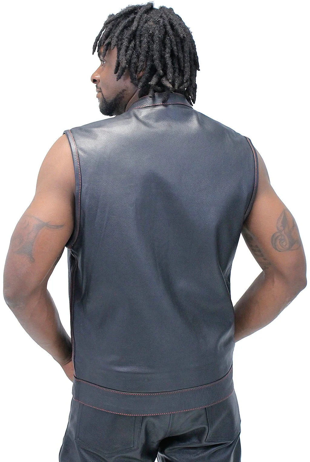 Red Plaid Lined Concealed Pocket Club Vest w/Easy Access #VM6664GR - Image 2