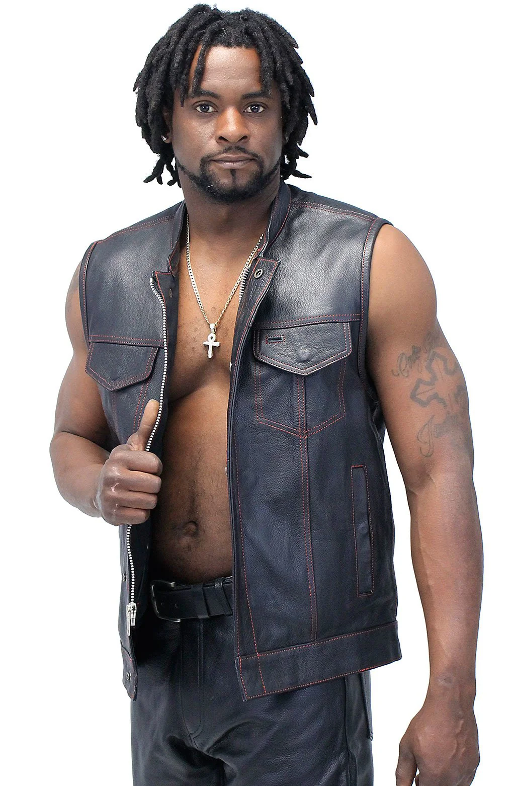 Red Plaid Lined Concealed Pocket Club Vest w/Easy Access #VM6664GR - Image 3
